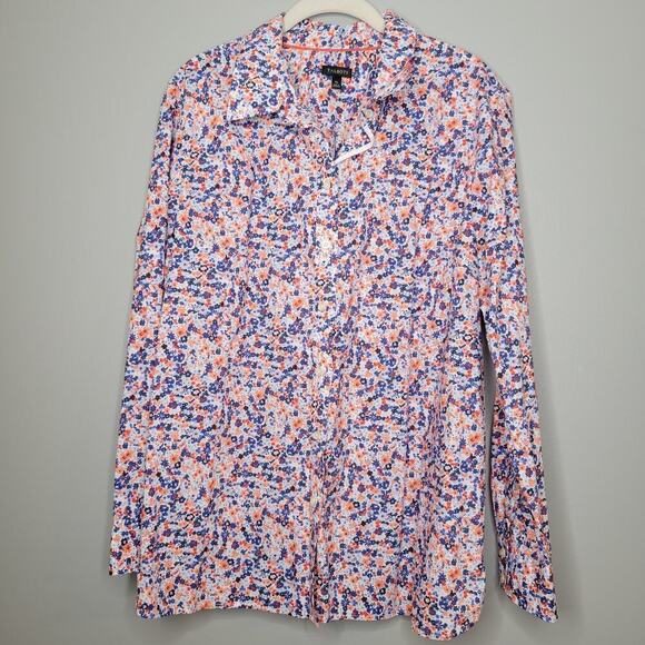 Talbots shirt women's‎ size XL orange blue floral Classic Cotton button up top - Picture 3 of 10